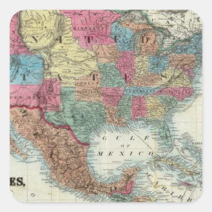 Sticker Carré Carte Des États-Unis, Canada, Mexique