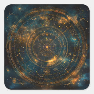 Sticker Carré Carte des étoiles célestes d'or