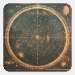 Sticker Carré Carte des étoiles célestes d'or (2)