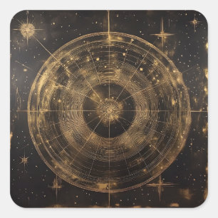 Sticker Carré Carte des étoiles célestes d'or (5)