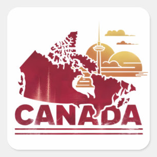 Sticker Carré Carte des pays de voyage du Canada vintage Feuille