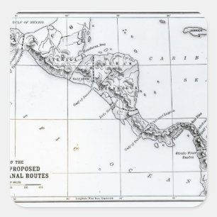 Sticker Carré Carte des routes proposées du canal Isthmien