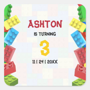 Sticker Carré Carte d'invitation d'anniversaire Blocs de constru