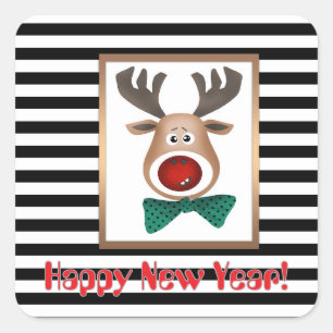 Sticker Carré Carte d'orignal de Noël rayé noir blanc cele
