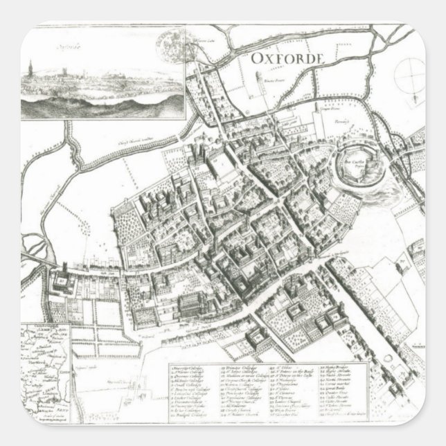 Sticker Carré Carte d'Oxford, 1643 (Devant)
