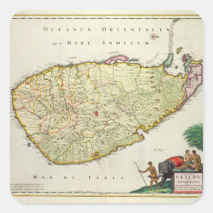 Sticker Carré Carte du Ceylan selon Nicolas Visscher
