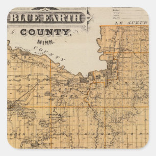 Sticker Carré Carte du comté de Blue Earth, Minnesota