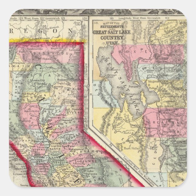 Sticker Carré Carte Du Comté De Californie (Devant)