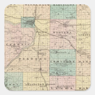 Sticker Carré Carte du comté de Columbia, État du Wisconsin