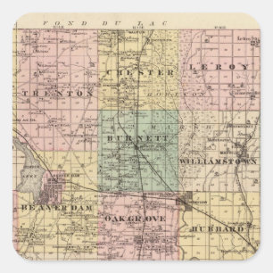 Sticker Carré Carte du comté de Dodge, État du Wisconsin