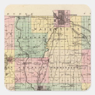 Sticker Carré Carte du comté de Jefferson, État du Wisconsin