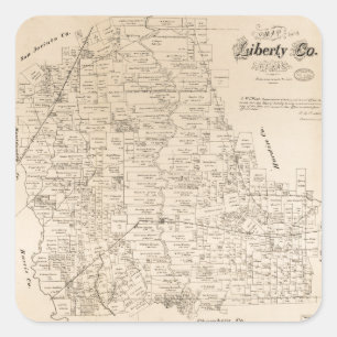 Sticker Carré Carte du comté de Liberty, Texas (1879)
