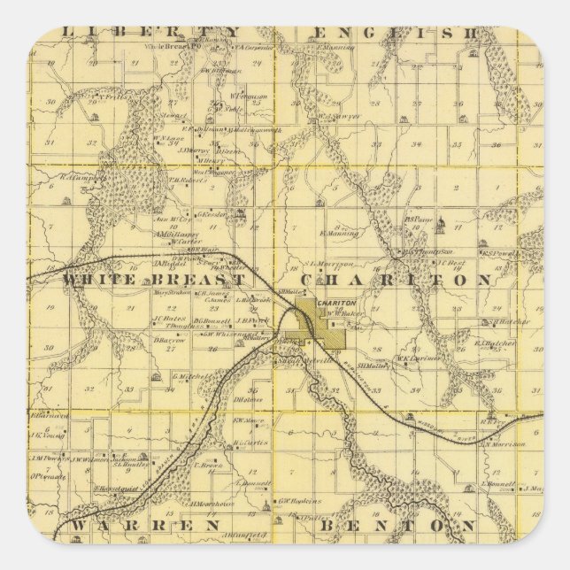 Sticker Carré Carte du comté de Lucas, État de l'Iowa (Devant)