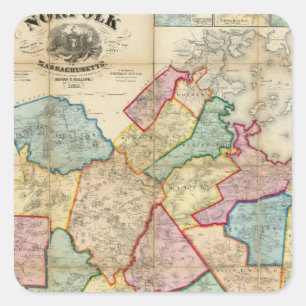 Sticker Carré Carte du Comté de Norfolk, Massachusetts