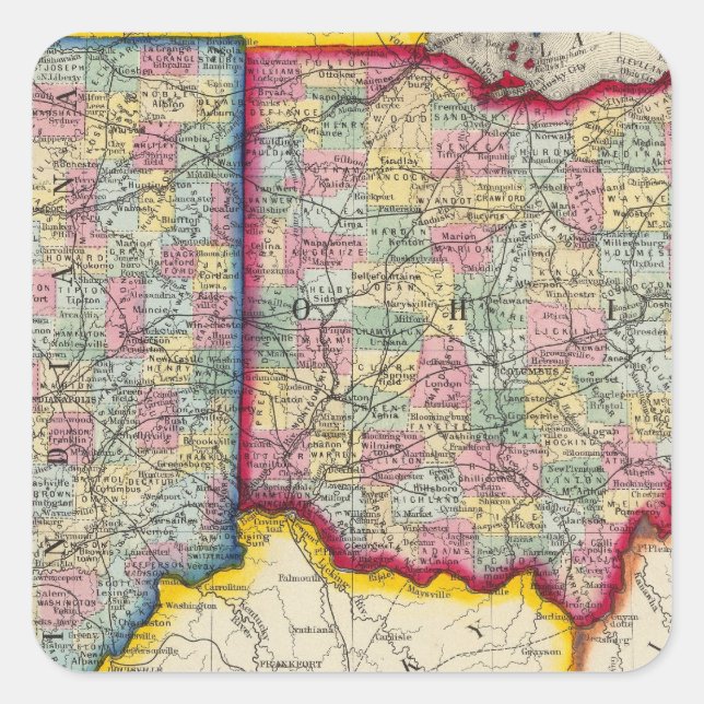 Sticker Carré Carte Du Comté De Ohio Et Indiana (Devant)