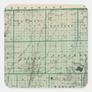 Sticker Carré Carte du comté de Page, État de l'Iowa