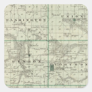 Sticker Carré Carte du comté de Wayne, état de l'Iowa