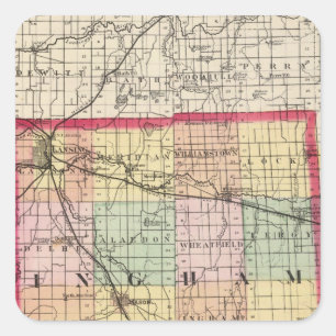Sticker Carré Carte du comté d'Ingham, Michigan