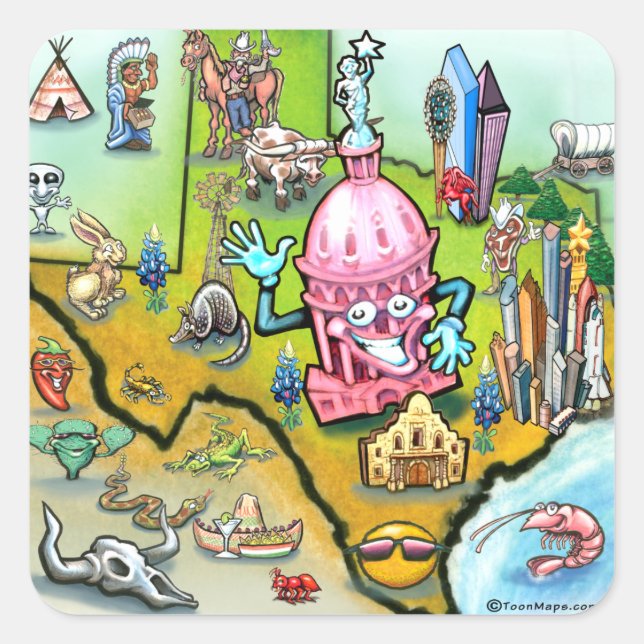 Sticker Carré Carte du dessin animé Austin Texas (Devant)