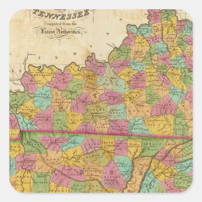 Sticker Carré Carte du Kentucky et du Tennessee (Devant)