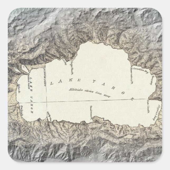 Sticker Carré Carte du lac Tahoe (Devant)