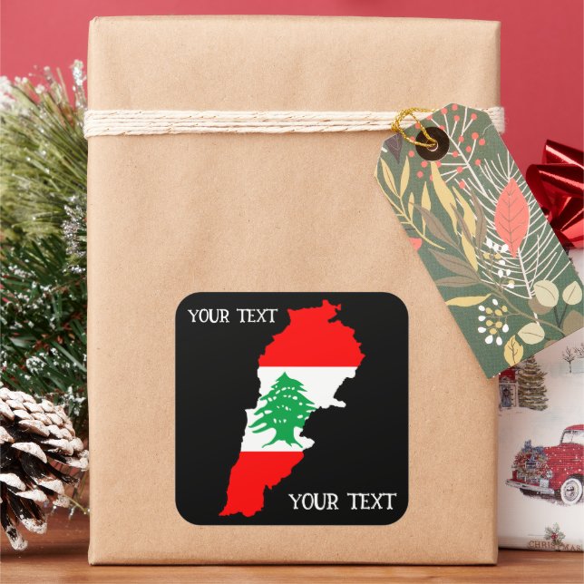 Sticker Carré Carte du Liban avec drapeau (vacances)