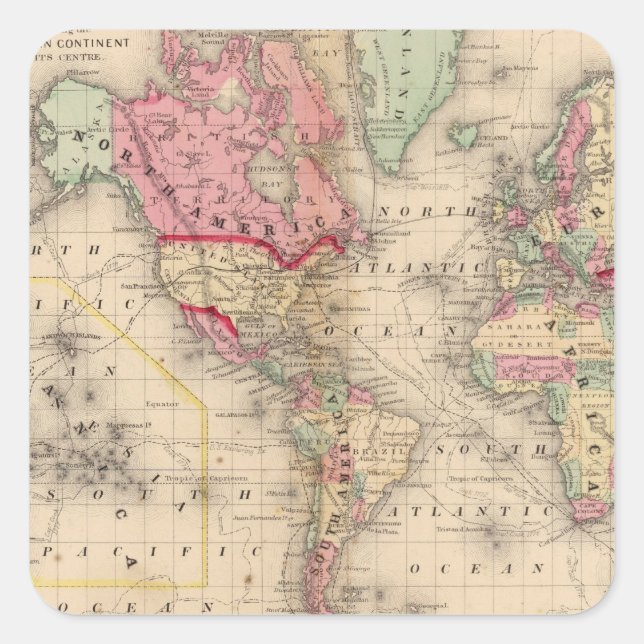 Sticker Carré Carte du Mercator mondial par Mitchell (Devant)