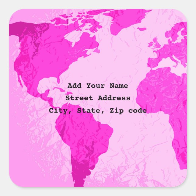 Sticker Carré Carte du monde artistique abstraite rose violet po (Devant)