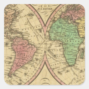 Sticker Carré Carte du monde sur la projection mondiale