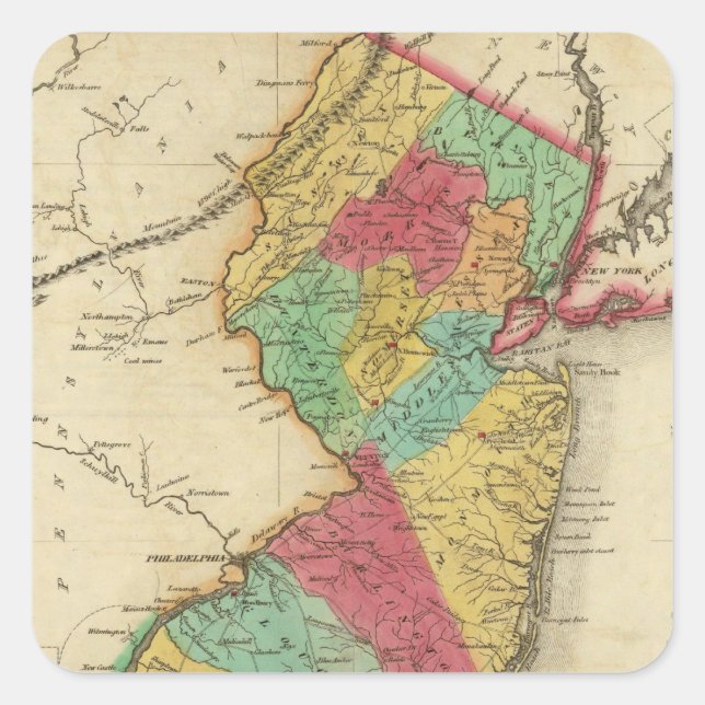 Sticker Carré Carte Du New Jersey (Devant)
