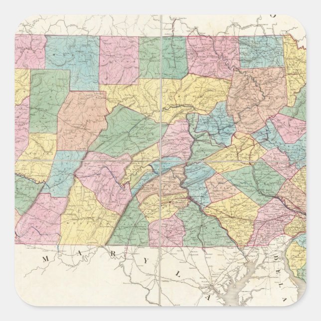 Sticker Carré Carte du New Jersey et de la Pennsylvanie (Devant)