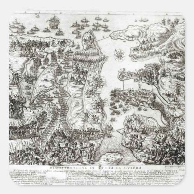 Sticker Carré Carte du siège de Malte en 1565 (Devant)