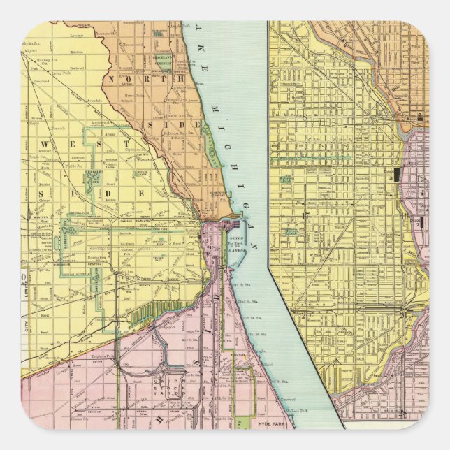 Sticker Carré Carte du terminal ferroviaire de Chicago (Devant)