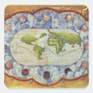 Sticker Carré Carte du voyage mondial de Magellan