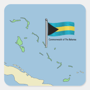 Sticker Carré Carte et drapeau des Bahamas