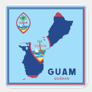Sticker Carré Carte et sceau du drapeau de Guam