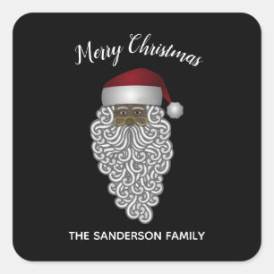 Sticker Carré Carte Joyeux Noël Père Noël afro-américaine
