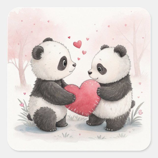 Sticker Carré Carte Panda romantique (Devant)