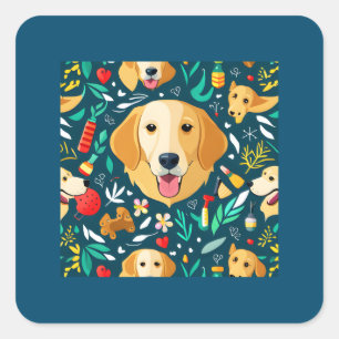 Sticker Carré Carte postale Golden Retriever