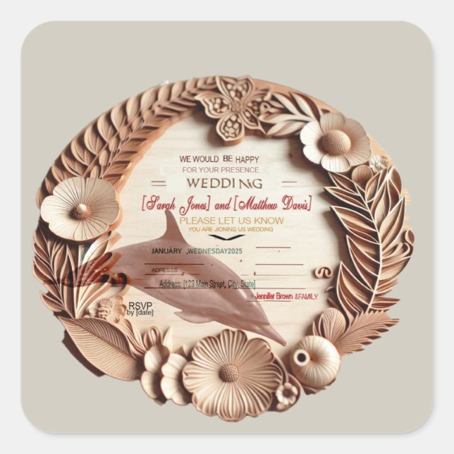 Sticker Carré carte rsvp mariage (Devant)