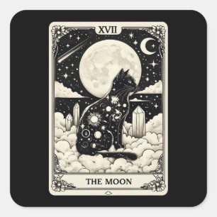 Sticker Carré Carte Tarot Cat La Lune Graphique