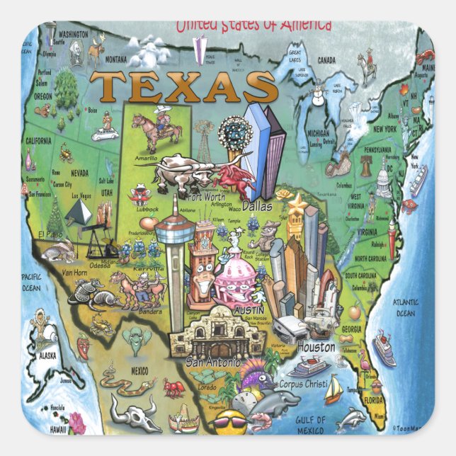 Sticker Carré Carte Texas USA (Devant)