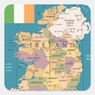 Sticker Carré Carte vintage de l'Irlande