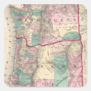 Sticker Carré Carte vintage de Washington et de l'Orégon (1875)