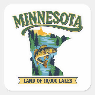 Sticker Carré Carte vintage du Minnesota, terre des 10000 lacs