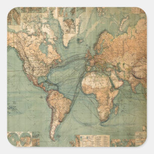 Sticker Carré Carte vintage du monde antique