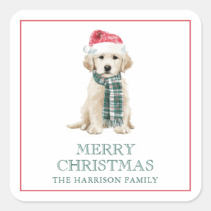 Sticker Carré Cartes cadeaux de Noël mignonnes avec chiens