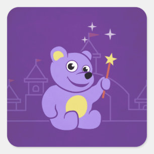 Sticker Carré Cartographie Fée Violette Ours En Teddy