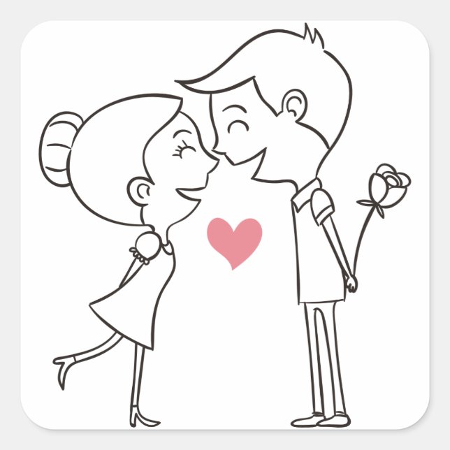 Sticker Carré Cartographie Mariée et Mariage noir et blanc rose (Devant)