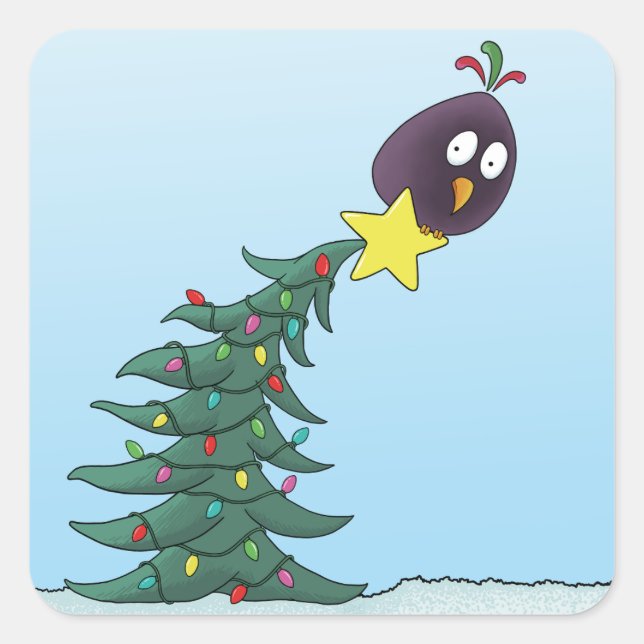 Sticker Carré Cartographie Oiseau Noël étoile Arbre de Noël (Devant)